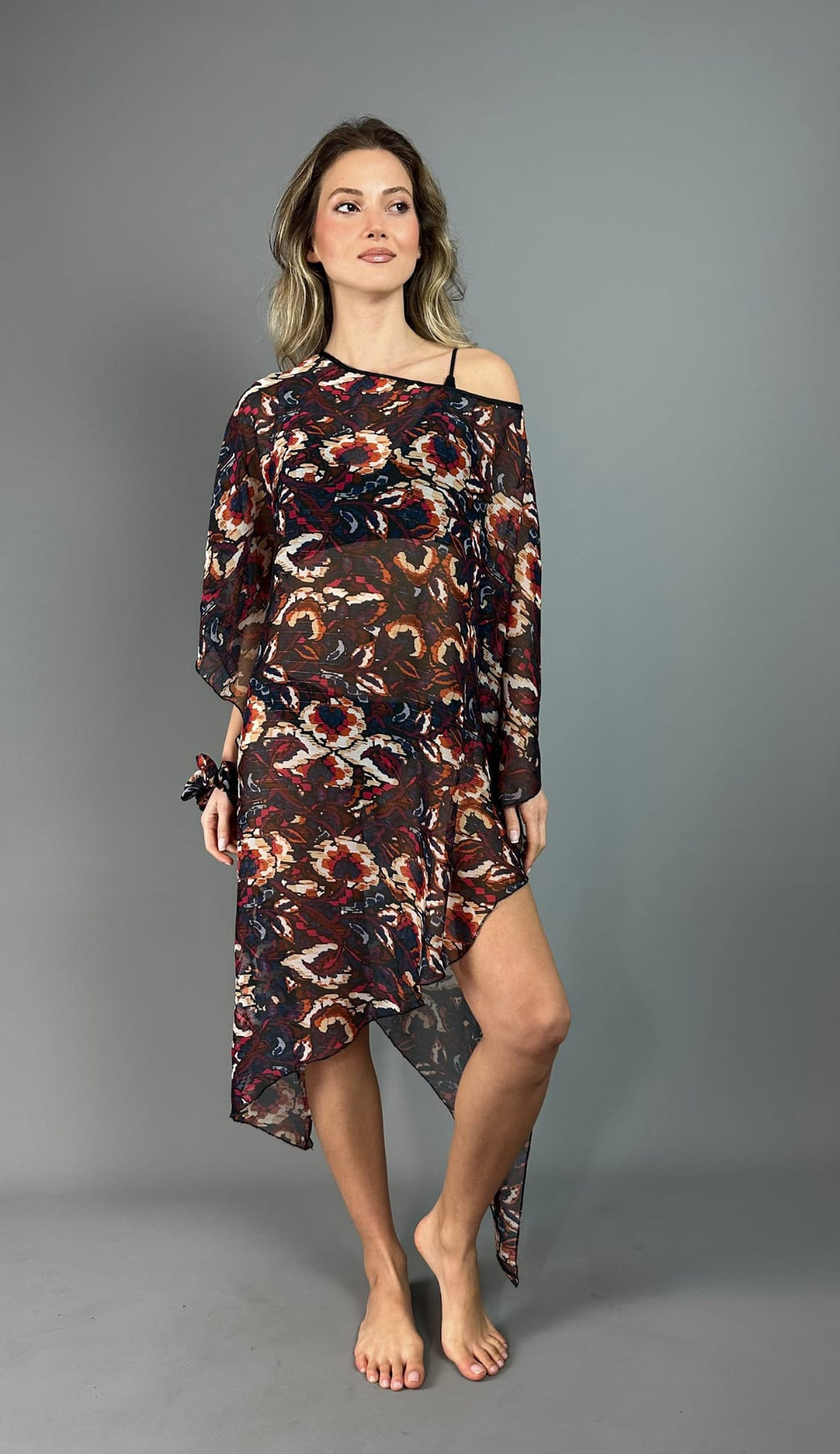 Floral Print Chiffon Beach Pareo Dress