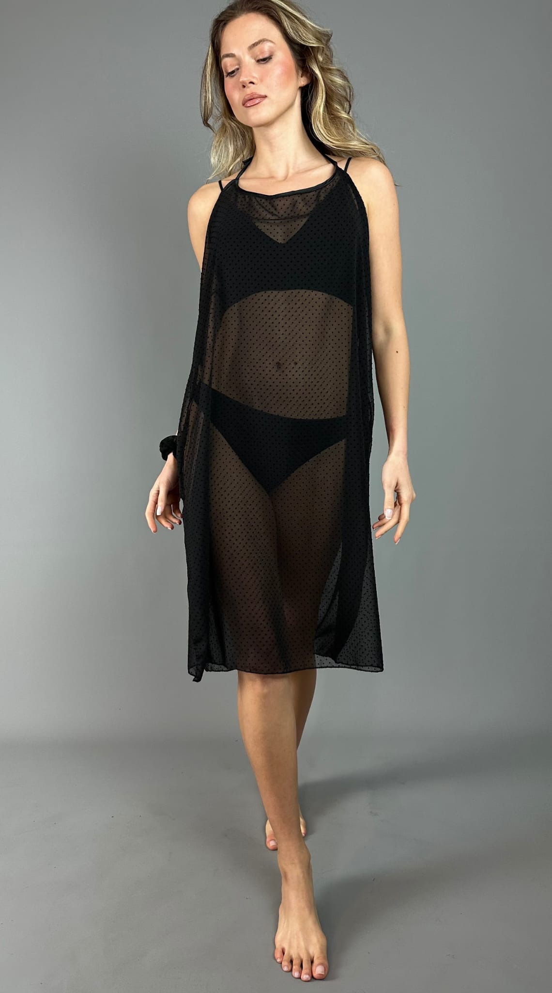 Black Sheer Mini Beach Cover-Up Pareo